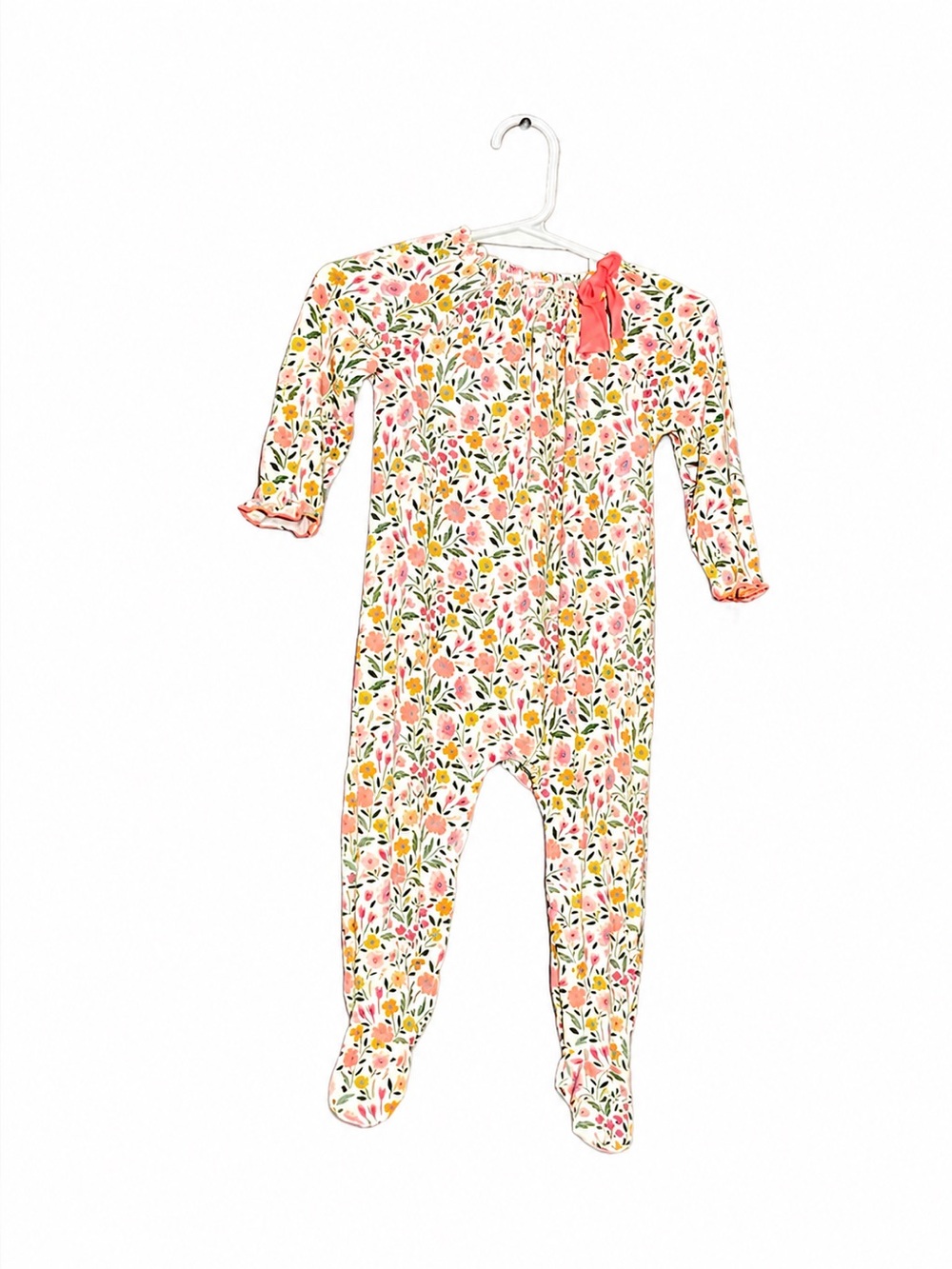 Mud Pie Bamboo Floral Footie Pajama 6-9M Ruffle Bow Baby Girl